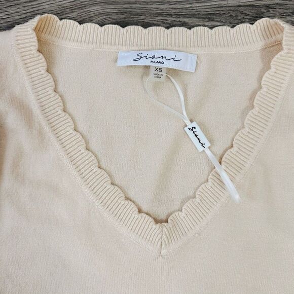 NWOT‎ Sioni Ivory V Neck Sweater Lace Beaded Sleeves Size XS - Picture 4 of 7